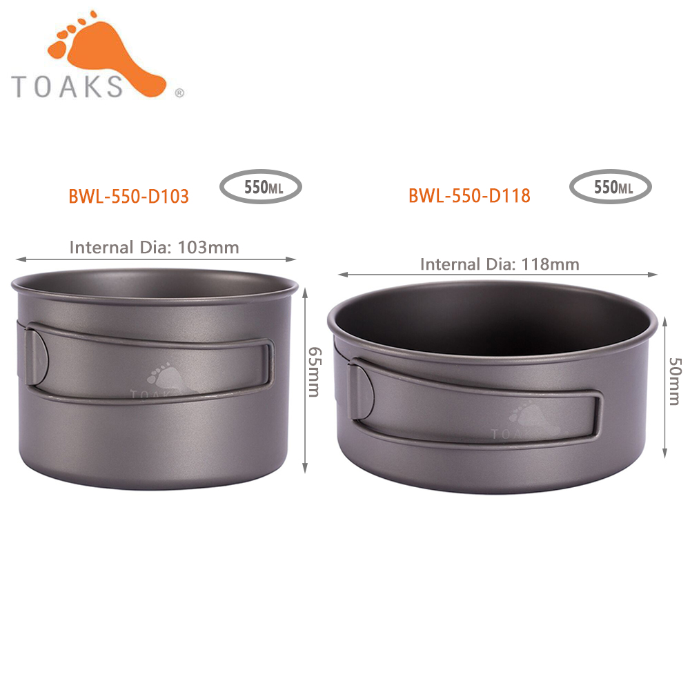 Mess Kit Titanium - TOAKS BWL-550 ตั้งแคมป์ไทเทเนียมชามพับน้ำหนักเบาแบบพกพา Tablware เครื่องครัว 550ml