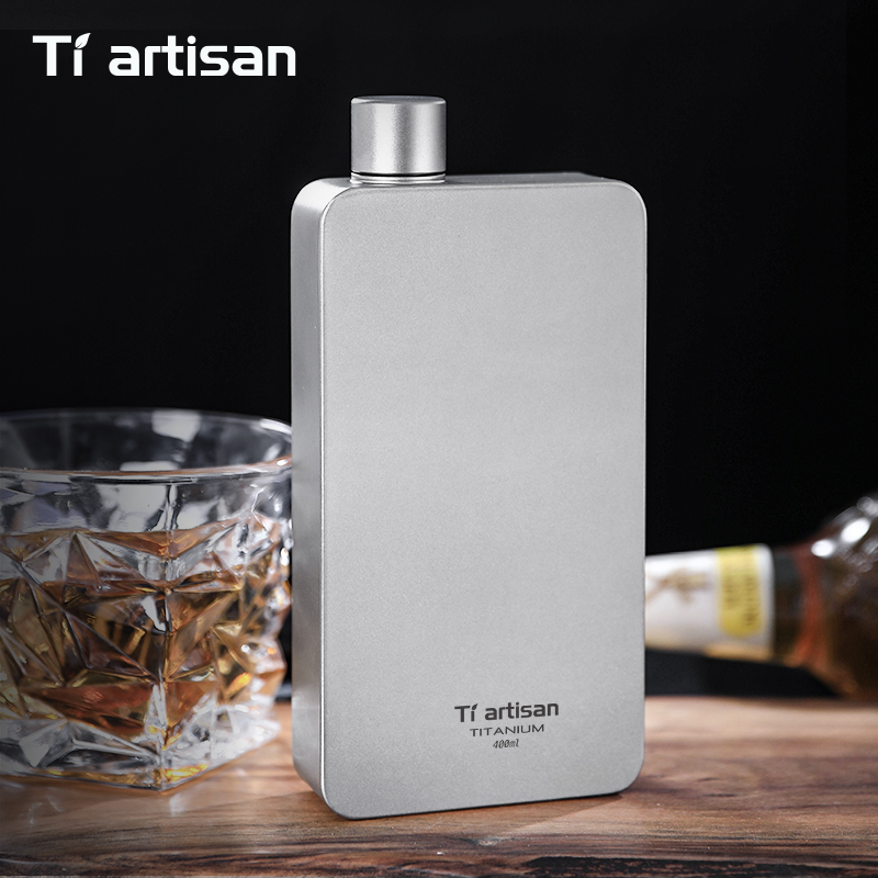 Camping Cooking Gear - กระติกน้ำไทเทเนียม Tiartisan 400 มล. สำหรับใส่เหล้าวิสกี้ ไวน์