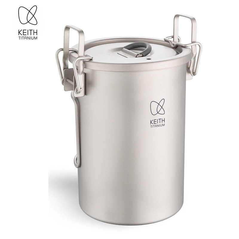 Camping Cooking Gear - KEITH หม้อหุงข้าวไทเทเนียมบริสุทธิ์, หม้อหุงข้าวแบบพกพาขนาด 900 มล., หม้อหุงข้าวอเนกประสงค์สำหรับตั้งแคมป์กลางแจ้งสำหรับการเดินป่า