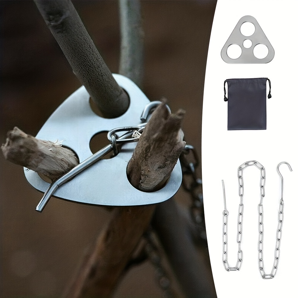 Camping Cooking Hanger - แบบพกพาที่ถอดออกได้กลางแจ้งบาร์บีคิวขาตั้งกล้องแขวนสแตนเลส Camping Campfire ย่างหม้อสามเหลี่ยมชุด