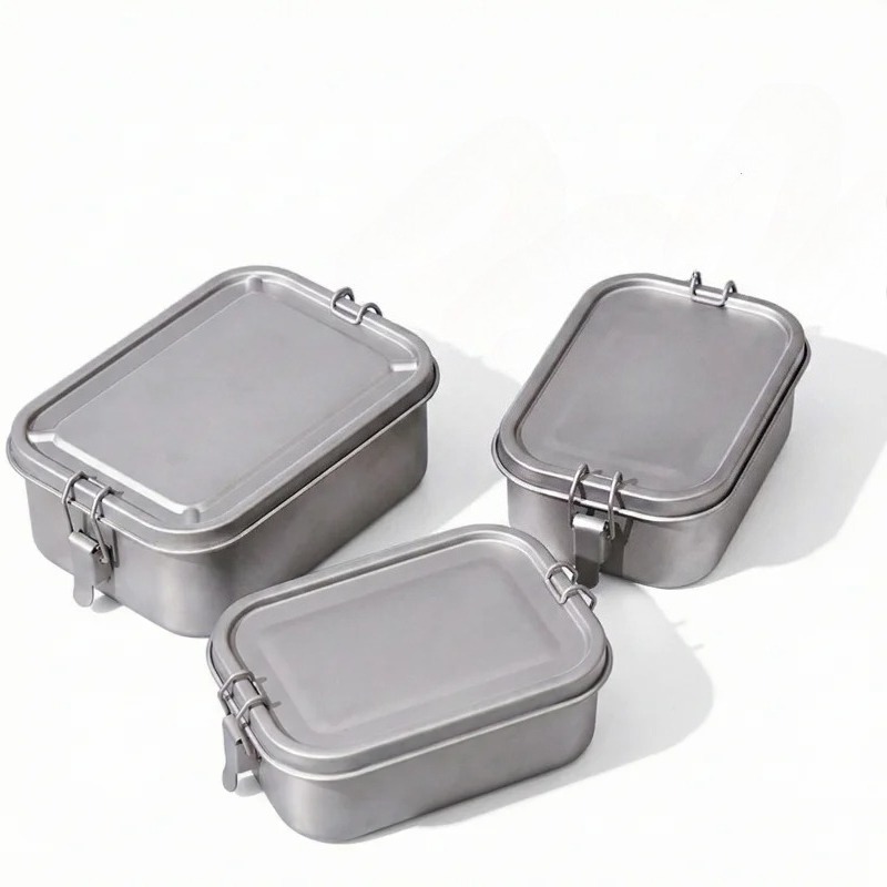Mess Kit Titanium - กล่องอาหารกลางวันสแตนเลสพร้อมฝาปิด ป้องกันการรั่วซึม ภาชนะบรรจุอาหารน้ำหนักเบา สำหรับการตั้งแคมป์กลางแจ้ง เดินป่า ปิกนิก