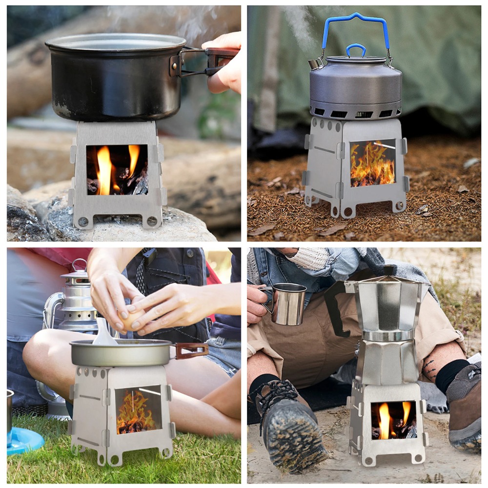 Camping Cooking Alcohol - เตาเผาไม้สำหรับตั้งแคมป์ เตาแอลกอฮอล์ เตาแคมป์ปิ้งพกพาทำจากสแตนเลส เตาสำหรับกิจกรรมกลางแจ้ง อุปกรณ์ตั้งแคมป์ เตาสำหรับทำอาหาร