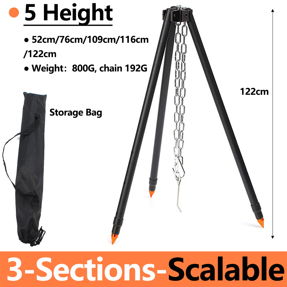 Camping Cooking Pot Tripod - ขาตั้งเตาแคมป์สำหรับแขวนหม้อ อุปกรณ์ทำอาหารกลางแจ้ง หม้อปิกนิก ตะแกรงย่างบาร์บีคิว ขาตั้งอะลูมิเนียมอัลลอย