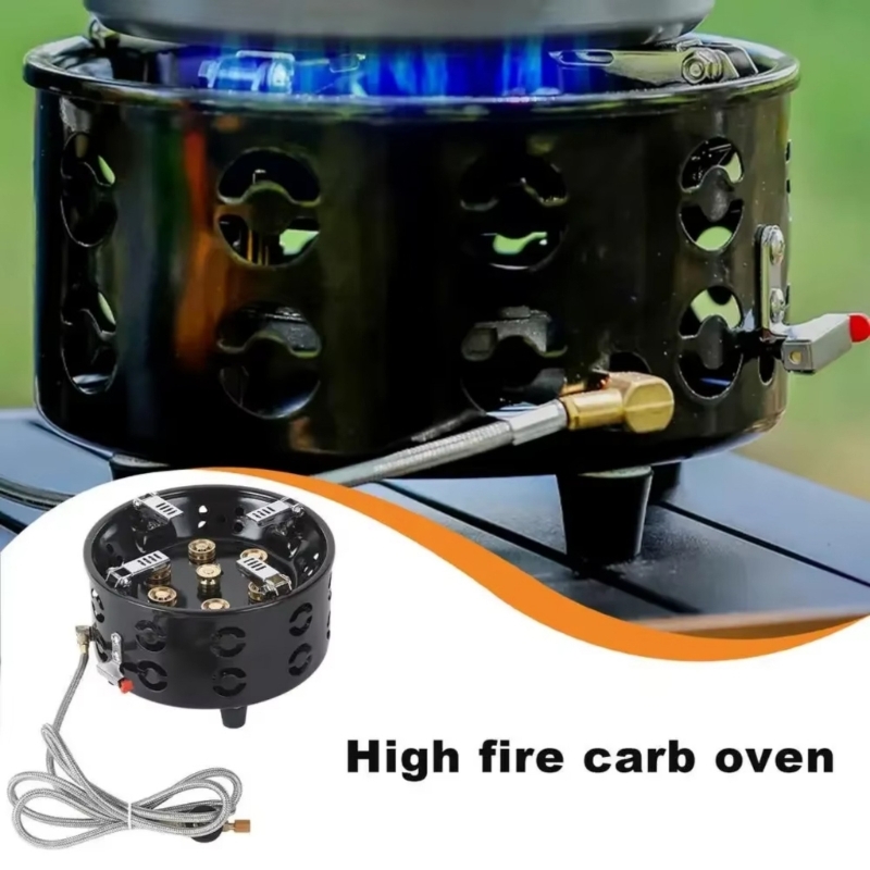 Camping Cooking Meals - เตาแก๊สกลางแจ้งสำหรับทำอาหารในแคมป์ น้ำเดือด การชงชา และอาหารหลังบ้าน เตาแก๊สเจ็ดเปลวไฟพร้อมหม้อพับ 24BD