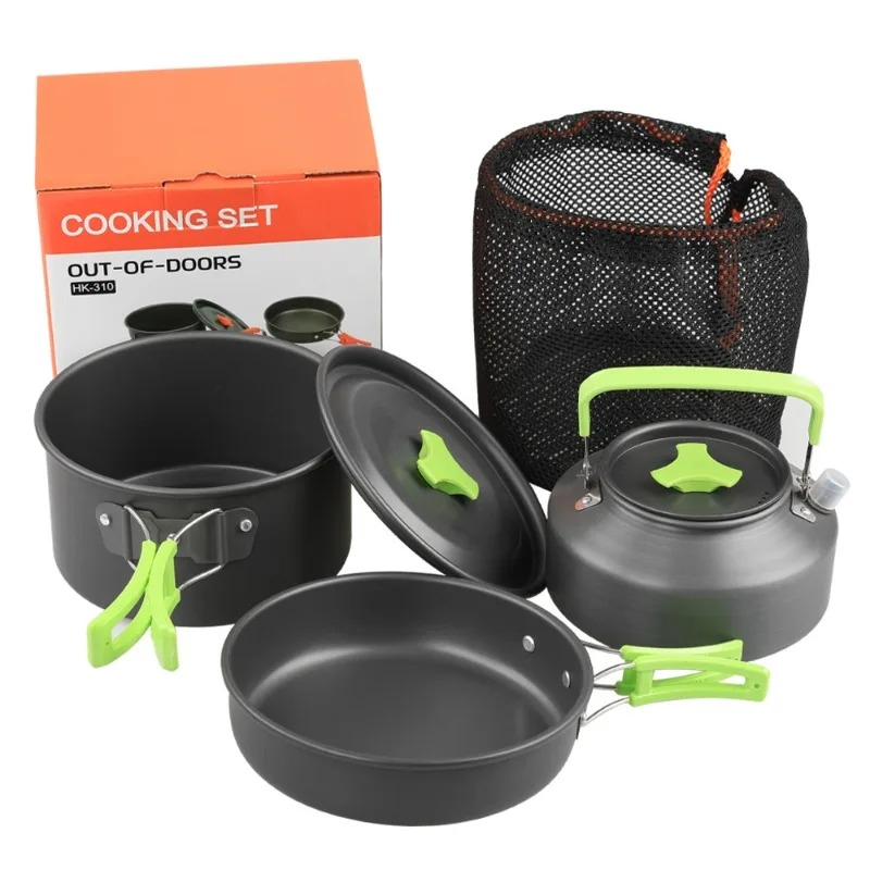 Camping Cooking Utensil Set - ชุดทำอาหารสำหรับตั้งแคมป์, ชุดเครื่องครัวสำหรับกิจกรรมกลางแจ้ง, ชุดเครื่องครัวอะลูมิเนียมแบบพกพา หม้อ ชาม กาต้มน้ำ