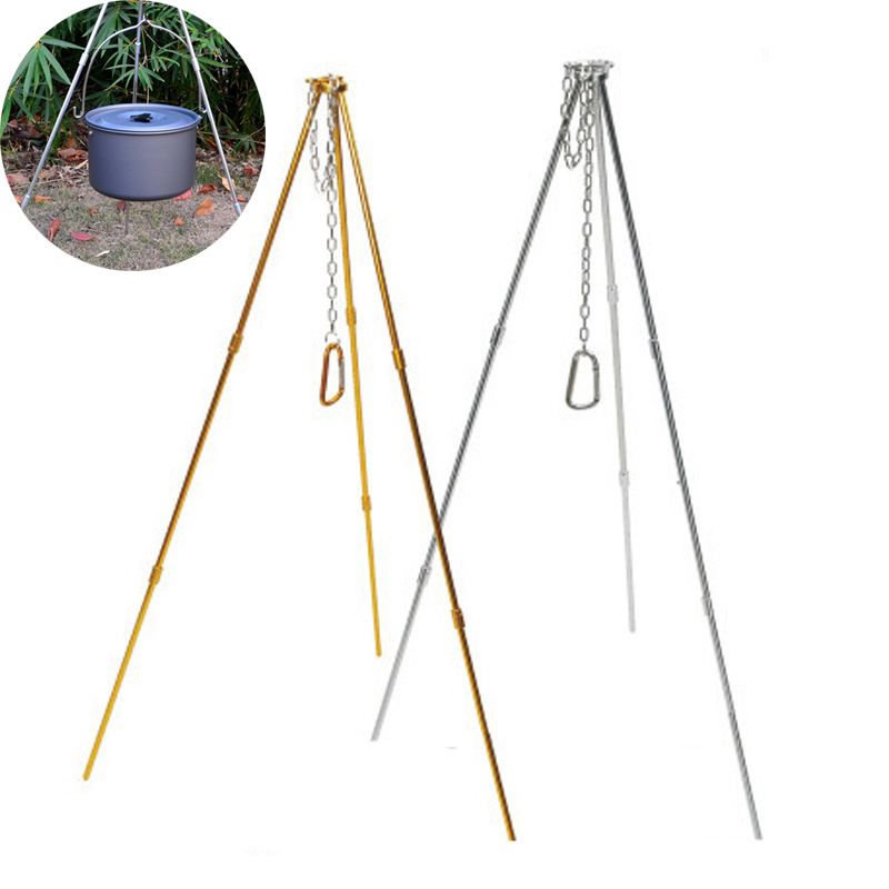 Camping Cooking Pot Tripod - ขาตั้งกล้องตั้งแคมป์กลางแจ้ง, ทนทาน, แบบพกพา, ทําอาหารปิคนิค, หม้อแขวน, ที่วางย่างแคมป์ไฟพร้อมถุงเก็บ