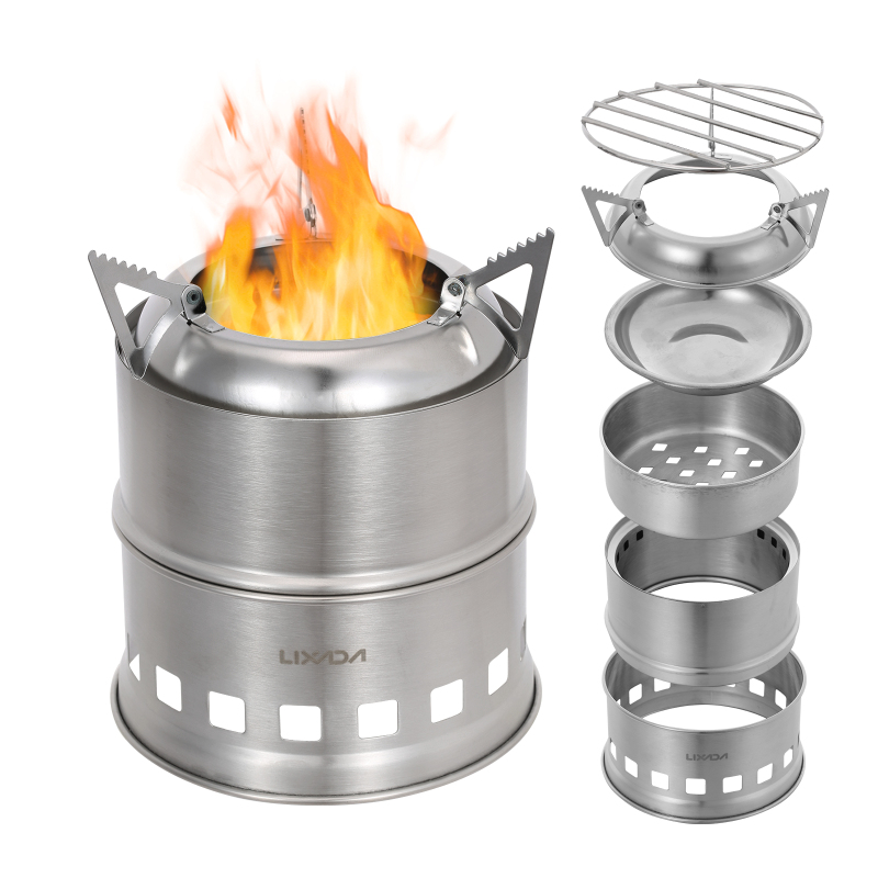 Camping Cooking Alcohol - Lixada เตาไม้สแตนเลสสำหรับตั้งแคมป์เตาแอลกอฮอล์กลางแจ้งทำอาหารปิกนิกบาร์บีคิวตั้งแคมป์เดินทาง