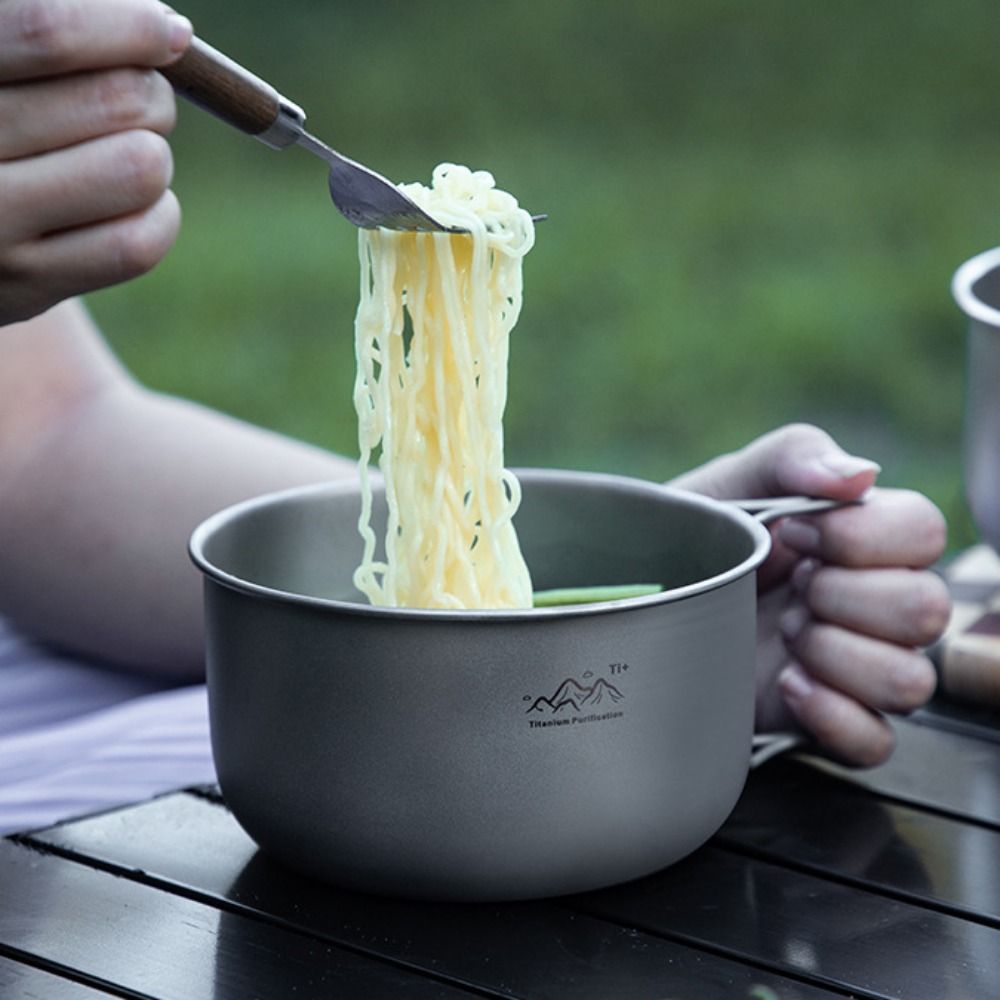 Camping Cooking Noodles - หม้อแคมป์ปิ้งโลหะผสมไทเทเนียมขนาดกะทัดรัด ชามบะหมี่แบบพกพาพับได้ หม้อปรุงอาหารสำหรับแบกเป้ หม้อปรุงอาหารกลางแจ้ง อุปกรณ์ผจญภัย