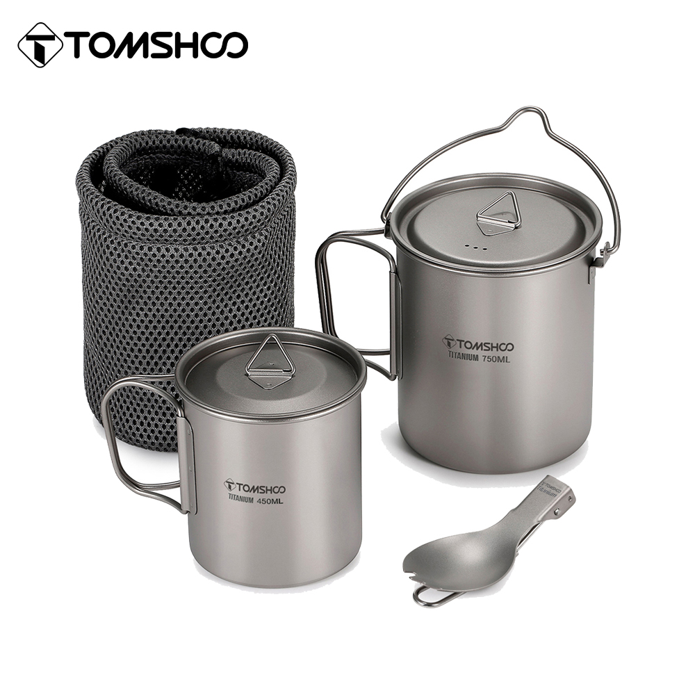 Camp Spork Set - Tomshoo 3 PCS ชุดเครื่องครัวไทเทเนียม Ultralight 750ml