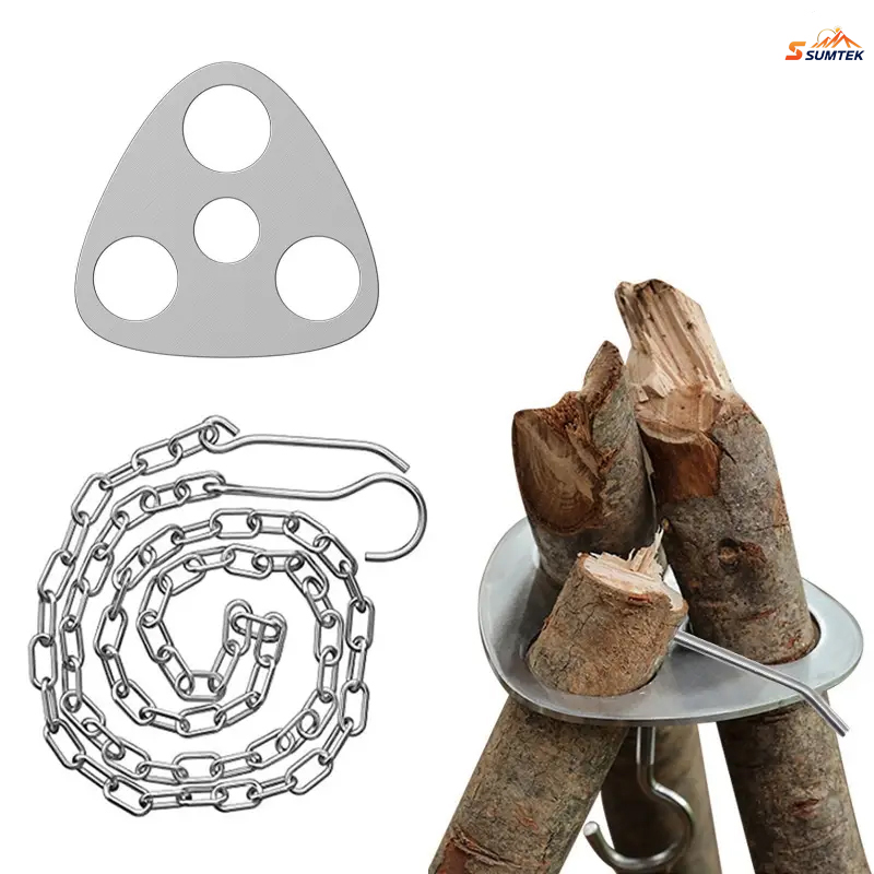 Camping Cooking Hanger - สแตนเลสแบบพกพา Camping ขาตั้งกล้องแขวนโซ่ปรับได้,แคมป์ไฟกลางแจ้งทําอาหารพร้อมตะขอ,โซ่สําหรับปิคนิค BBQ