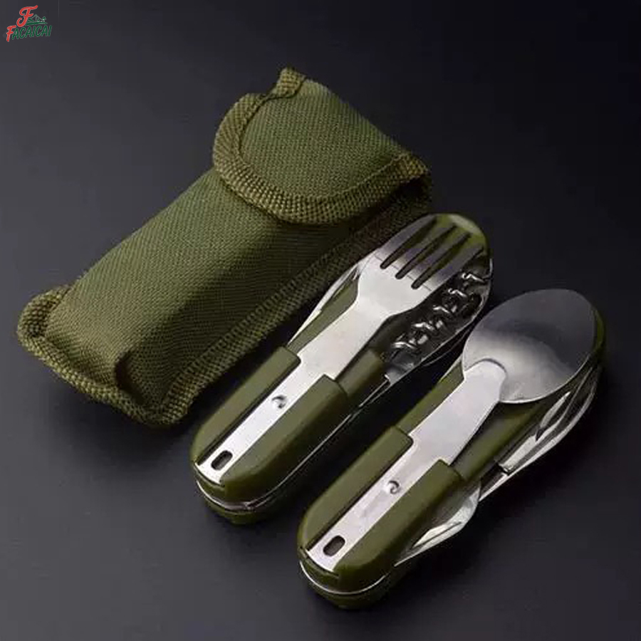 Camping Cooking Utensil Set - ชุดอุปกรณ์แคมป์ปิ้ง 5-in-1 สแตนเลสสตีล ชุดเดินทาง อุปกรณ์พับได้อเนกประสงค์สำหรับกิจกรรมกลางแจ้ง