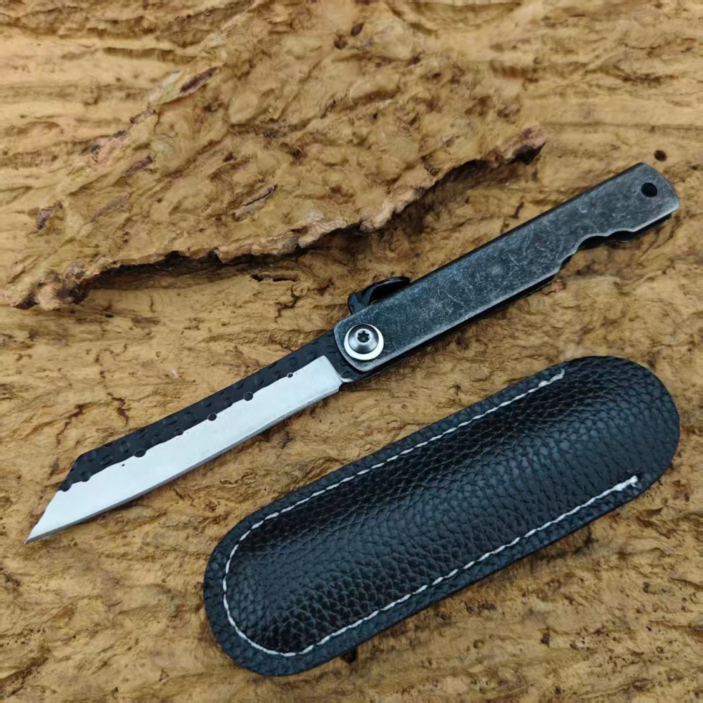 Camping Cooking Knife With Sheath - มีดพับ Higonokami ทำมือ ด้ามหินขัดเงา พกพาสะดวก สำหรับตกปลา