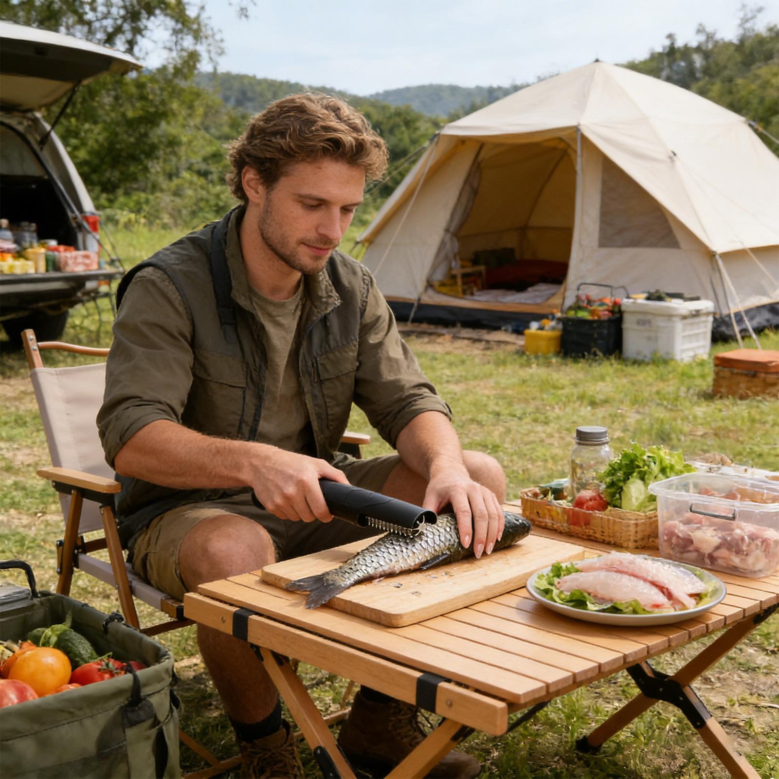 Camping Cooking Meals - เครื่องขูดเกล็ดปลาแบบไร้สาย เครื่องขูดเกล็ดปลาแบบพกพา อุปกรณ์ทำความสะอาดปลา สำหรับครัว บ้าน แคมป์ปิ้ง