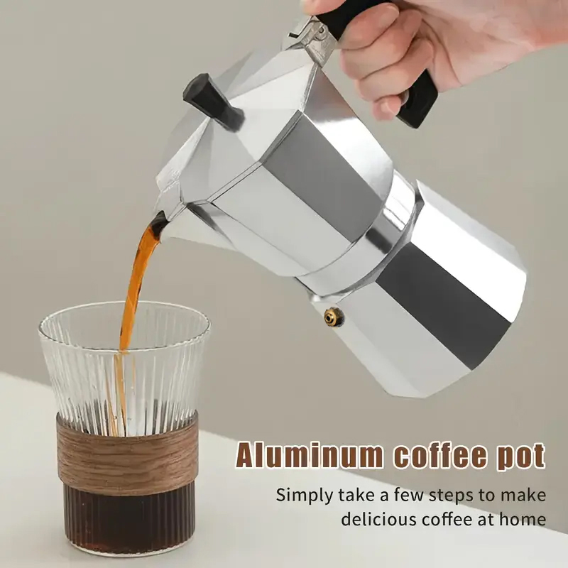Camping Cooking Gear - หม้อต้มกาแฟโมก้าอะลูมิเนียมแบบคลาสสิก ขนาด 50-300 มล. สำหรับใช้ในบ้าน เตาแก๊ส