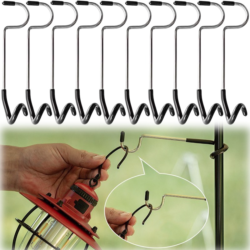 Camping Cooking Hanger - 1-10PCS เต็นท์แคมป์ปิ้ง S Hook สแตนเลสสตีลกันลื่นแขวนโคมไฟสำหรับลานสวนเดินป่ากลางแจ้ง S-Shape