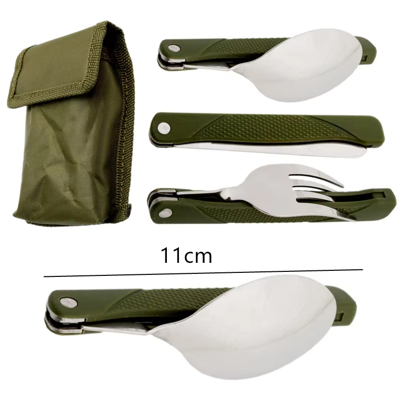 Camp Spork Set - ชุดช้อนส้อมมีดพับสแตนเลสแบบพกพาสำหรับปิกนิกและตั้งแคมป์