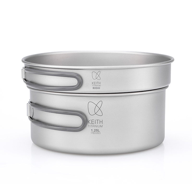 Camping Cooking Utensil Set - ชุดเครื่องครัวไทเทเนียมบริสุทธิ์ KEITH 2 ชิ้น (800 มล.+1250