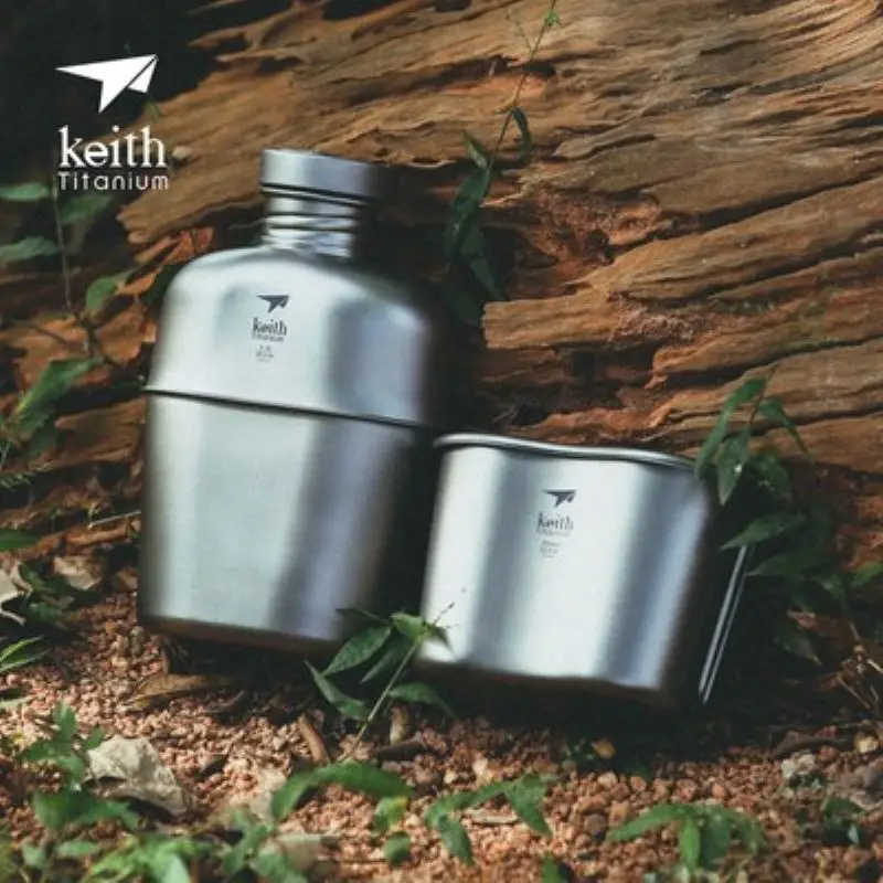 Mess Kit Titanium - Keith ชุดรับประทานอาหารเดินป่าตั้งแคมป์อาหารไทเทเนียมแท้ใหม่, ชุดกระบอกน้ำโรงอาหาร Ti3060พกพาน้ำหนักเบา