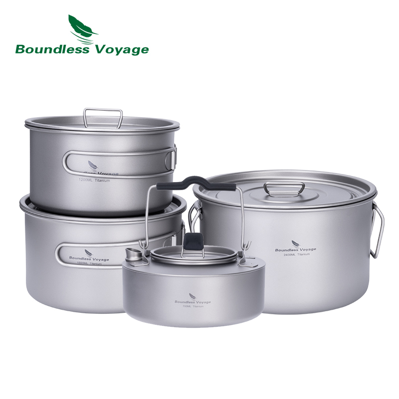 Camping Cooking Utensil Set - ชุดหม้อไทเทเนียม Boundless Voyage พร้อมด้ามจับพับได้