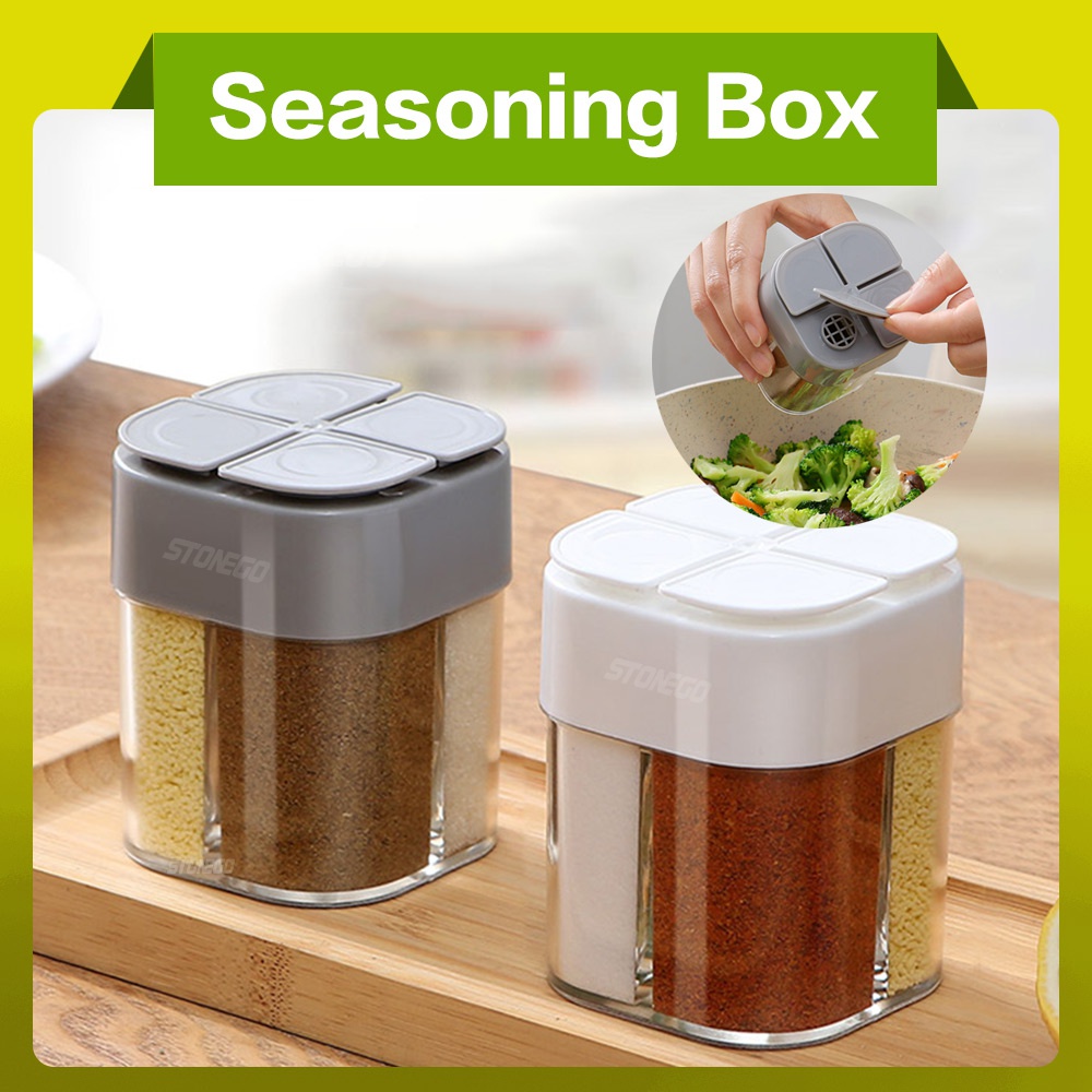 Camping Cooking Container - 4 in 1 เครื่องจ่ายพลาสติก Camping ภาชนะบรรจุเครื่องเทศพร้อมฝาปิด,