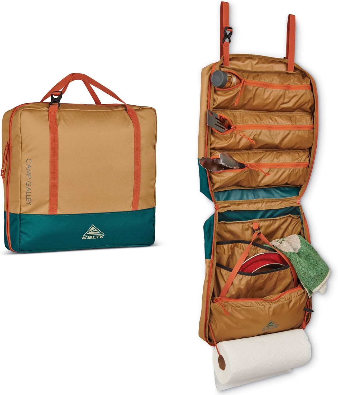 Camping Cooking Essentials Kit - อุปกรณ์จัดเก็บสำหรับทำอาหารกลางแจ้ง: ชุดอุปกรณ์ครัวสำหรับตั้งแคมป์พร้อมกระเป๋าลึก ที่ใส่กระดาษทิชชู และช่องซิป
