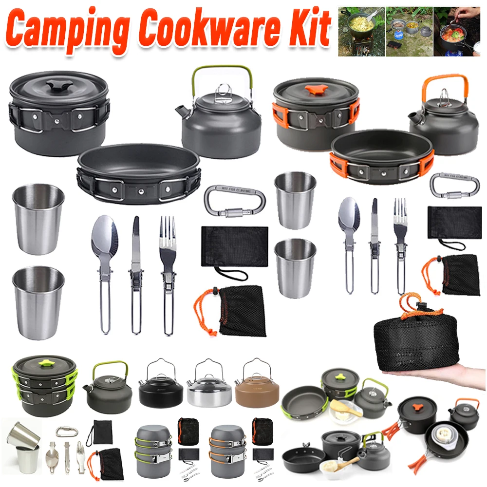 Camping Cooking Utensil Set - ชุดเครื่องครัวสำหรับตั้งแคมป์ กาต้มน้ำ หม้อ กระทะ ชุดเครื่องครัวแบบพกพา น้ำหนักเบา