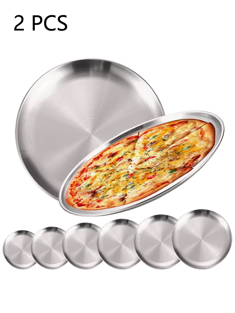 Camping Cooking Meals - ถาดสแตนเลสทรงกลมสีเงิน 2 ชิ้น ขนาด 14/17/20/23/26/30 ซม.
