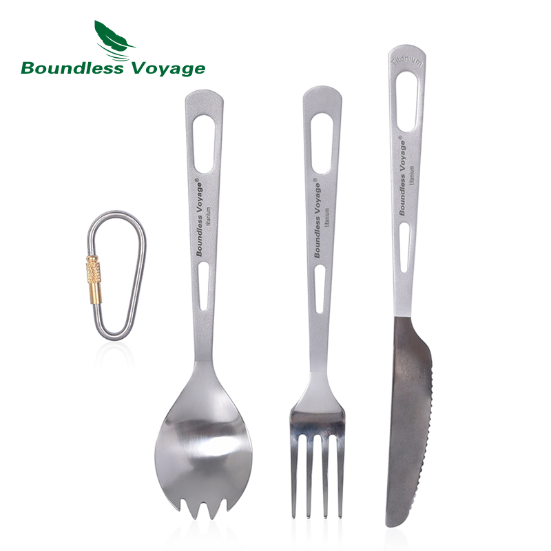 Camp Spork Set - Boundless Voyage กลางแจ้งไทเทเนียมมีดส้อมช้อน Spork ตะเกียบ3Pcs ชุดบนโต๊ะอาหารช้อนส้อม