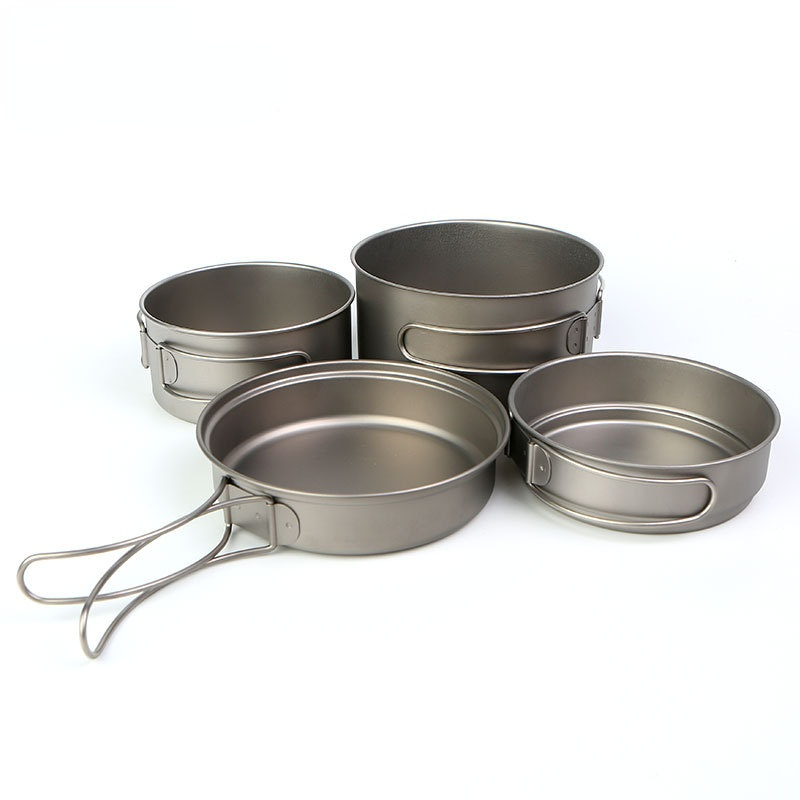 Camping Cooking Noodles - ชุดหม้อไทเทเนียมบริสุทธิ์สำหรับกิจกรรมกลางแจ้ง ขนาด 650 มล. หรือ 1050