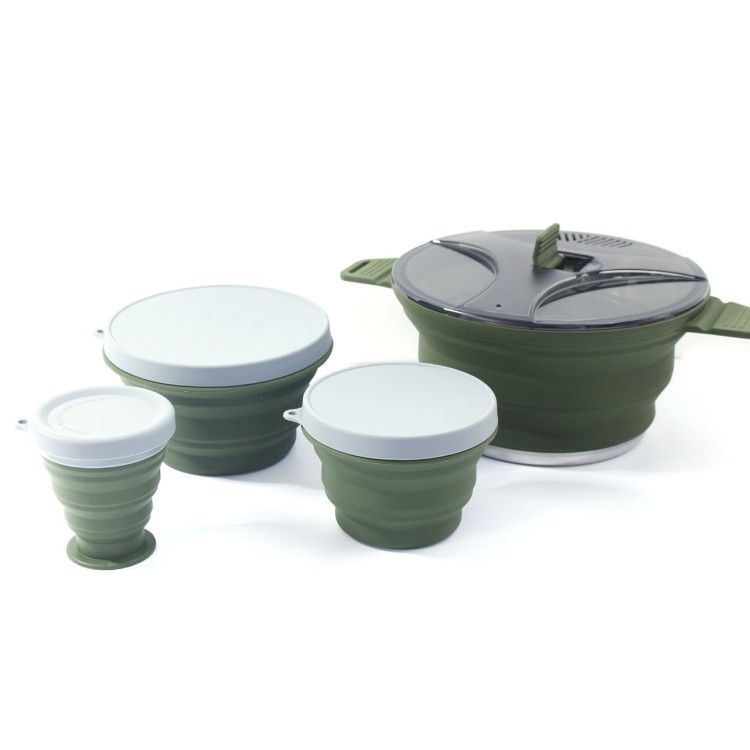 ชุดหม้อพับได้แบบพกพาชุดเครื่อง - Camping Cooking Set Compact บทวิจารณ์และราคา