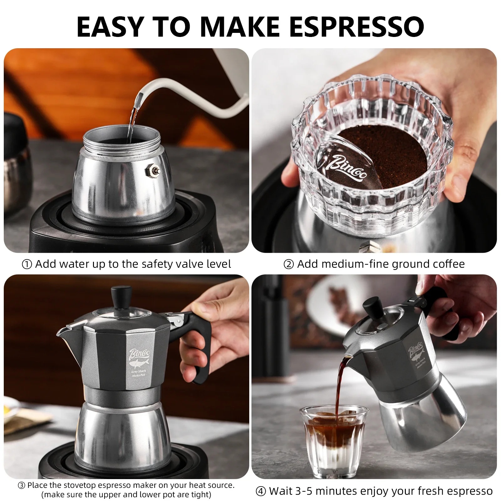 หม้อกาแฟโมก้าพอต Bincoo 2 ถ้วย - Camping Cooking Gear บทวิจารณ์และราคา