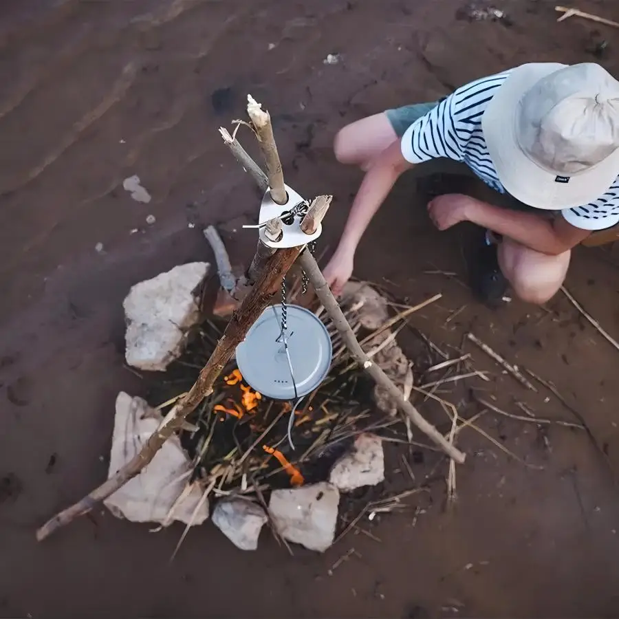 สแตนเลสแบบพกพา Camping ขาตั้งก - Camping Cooking Hanger บทวิจารณ์และราคา