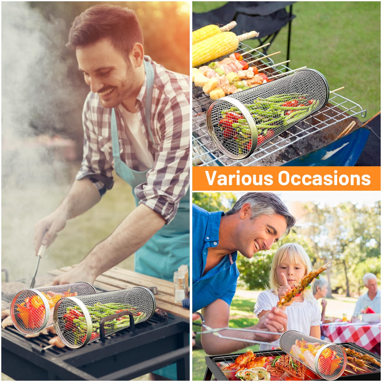 2 ชิ้น Rolling ย่างตะกร้าสําหร - Camping Cooking Full Set บทวิจารณ์และราคา